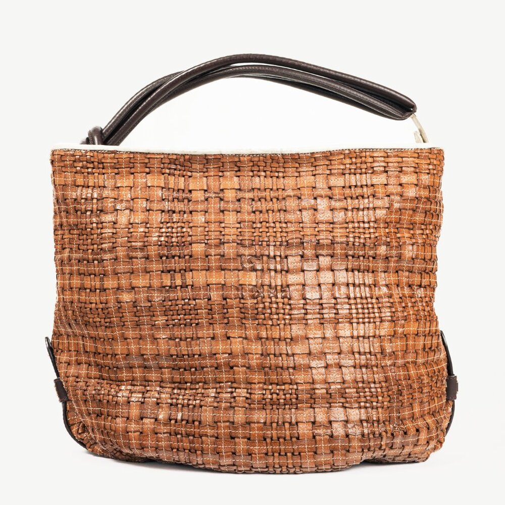 Escada SS/14 Brown Woven-Leather Hobo